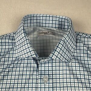 Collars & Co Dress Collar Polo Shirt Mens Small Blue Tattersall Check Golf
